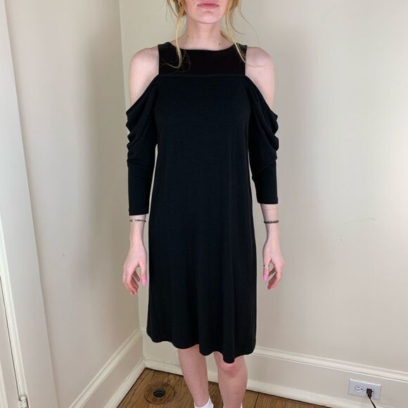 Leona Edmiston Jess Wool Knit and Satin Cold shoulder LBD 2361 - Picture 3 of 8